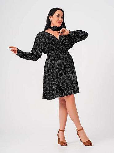 Повседневные платья: Ликвидация остатков. Платье в горошек с шарфом-цветок - Цвет и белый — 10