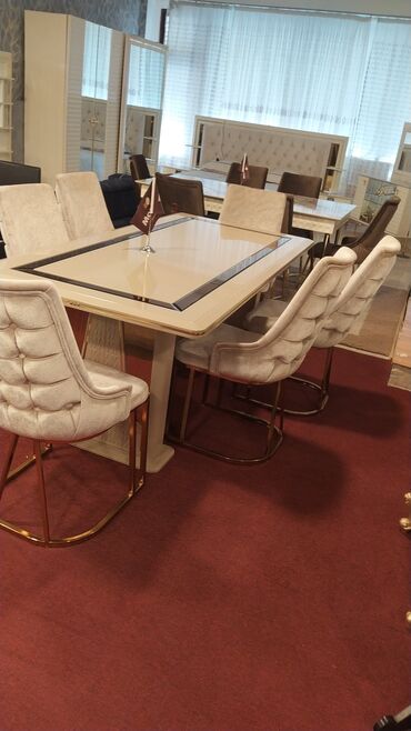 Masa və oturacaq dəstləri: Qonaq otağı üçün, Yeni, Açılmayan, Oval masa, 8 stul — 12