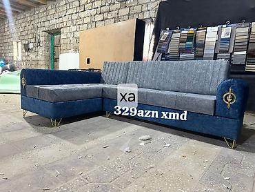 L‑şəkilli yumşaq künc divan - Dizayn: İki rəngli (tünd mavi korpus