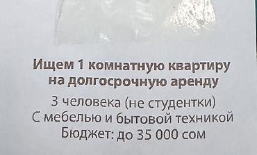 поиск квартиры: Ищем 1‑комнатную квартиру для долгосрочной аренды. - Проживание: 3 — 1