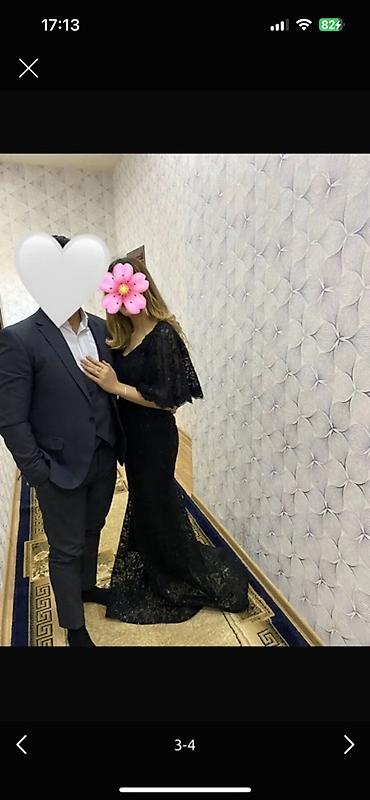 Zərif qara gecə/libas. - Model: balıq kəsimli, yerdə quyruqlu siluet