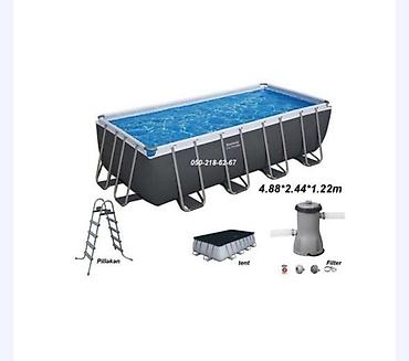 İdman və istirahət: Metal çərçivəli karkas hovuz dəsti Ölçü: 4.88 m × 2.44 m × 1.22 m — 1