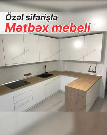 мебель для кухни: Sifarişlə mətbəx dəsti, Özü çəkən petlələr, Mat laminat