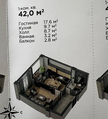 1 комната, 42 м², Технопарк Элитка, 9 этаж, ПСО (под самоотделку)
