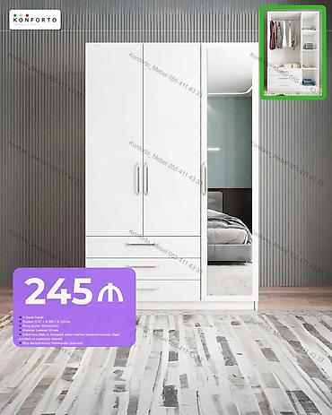 Üç qapılı paltar dolabı – ağ rəng - Ölçü: 47 sm (dərinlik) × 200 sm