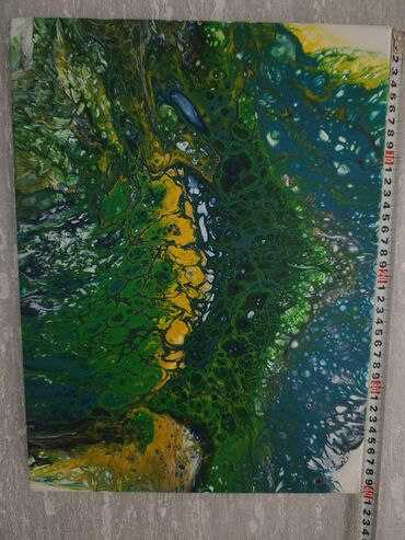 Şəkillər, tablolar: Yaşıl, sarı və mavi çalarların axıcı şəkildə qarışdığı, müxtəlif — 6