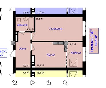 киргизия дом: 1 комната, 45 м², Элитка, 10 этаж, ПСО (под самоотделку)