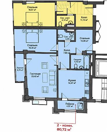 2 8: 2 комнаты, 80 м², Асанбай мкр Элитка, 8 этаж, ПСО (под самоотделку) — 2