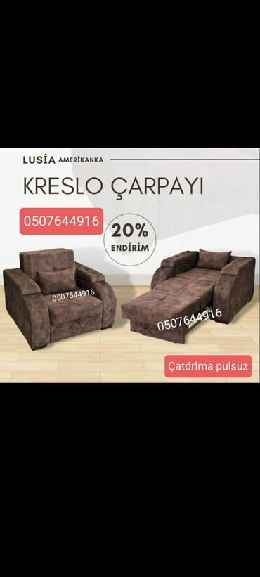 Divanlar: Yeni, Kreslo-kravat, Parça, Kredit yoxdur, Şəhərdaxili pulsuz çatdırılma