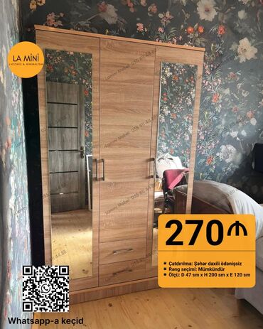 Yataq otağı dəstləri: Açılan, 3 qapılı Düz dolab, Qarderob, paltar dolabı