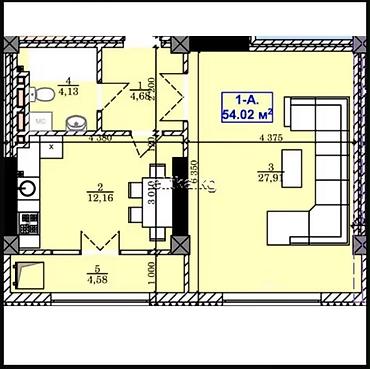ихлас аристократ: 1 комната, 54 м², Ала-Арча ТРЦ Элитка, 10 этаж, Свежий ремонт — 4