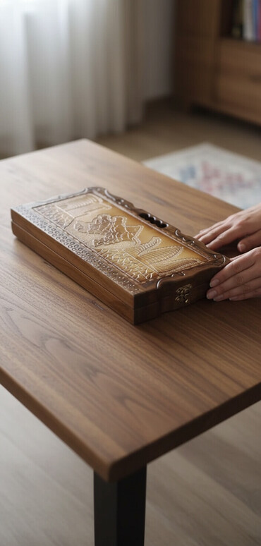 Nərdlər: Bu, təbii ağacdan hazırlanmış, əl işi nard taxtasıdır. Taxtanın səthi — 1