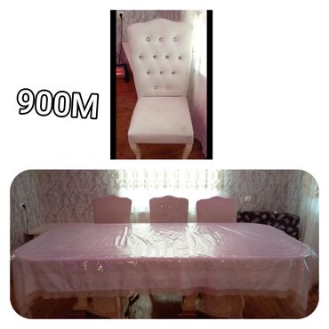 стеклянный стол офисный: Qonaq otağı üçün, İşlənmiş, Açılmayan, Dördbucaq masa, 6 stul