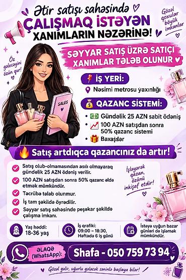 qutabci tələb olunur: Satış məsləhətçisi tələb olunur, Yalnız qadınlar üçün, 18-29 yaş, Təcrübəsiz, Gündəlik ödəniş — 1