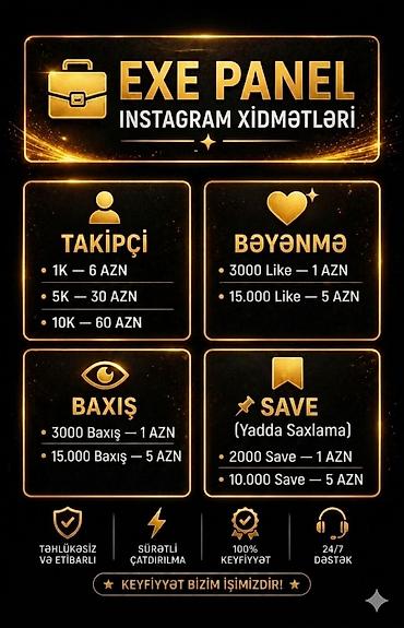 Digər xidmətlər: EXE PANEL – Instagram xidmətləri Təkliflər: - Takipçi: • 1K — 6 AZN • — 1