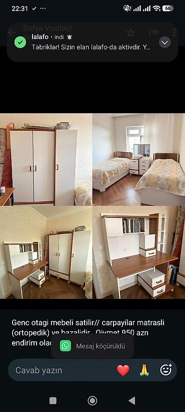 Genc otagi mebeli satilir// carpayilar matrasli (ortopedik) ve