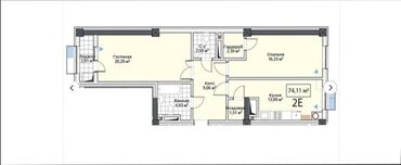 Продажа квартир: 2 комнаты, 75 м², Элитка, 7 этаж, ПСО (под самоотделку)