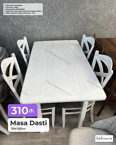 Masa dəsti – 70×120 sm - Mexanizm: Açılmayan - Stul sayı: 4 ədəd -