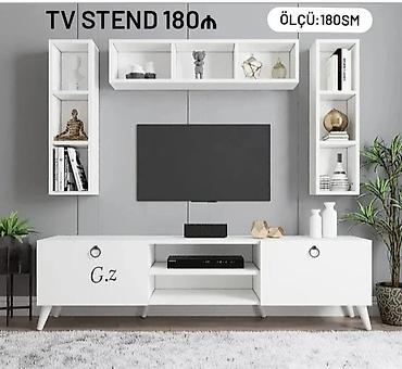 TV üçün modul dəst – 180 sm Minimalist dizaynlı ağ rəngli TV stendi