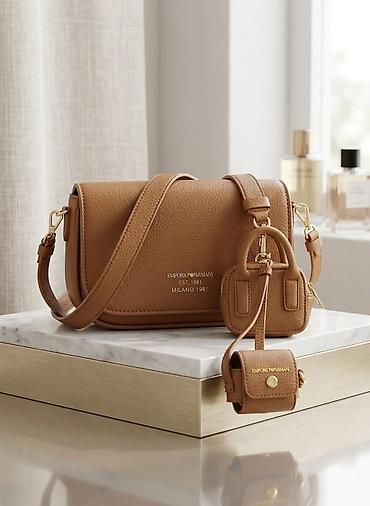 Emporio Armani çiyin çantası – qəhvəyi (karamel) rəngdə, teksturalı