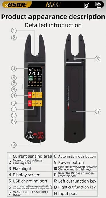Multimetri: BSIDE klešta multimetar sa LCD ekranom visoke rezolucije, dizajniran — 7