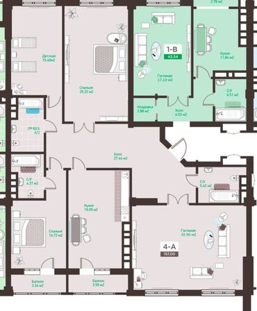 Продажа квартир: 4 комнаты, 157 м², Элитка, 5 этаж, ПСО (под самоотделку)