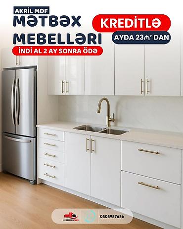 kukna mebili: Sifarişlə mətbəx dəsti, Özü çəkən petlələr, Sadə laminat, Kredit var, Pulsuz çatdırılma — 6