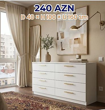 ev dekoru: Ağ rəngli, minimalist dizaynlı komod – qızılı rəng tutacaqlarla. 8 — 1