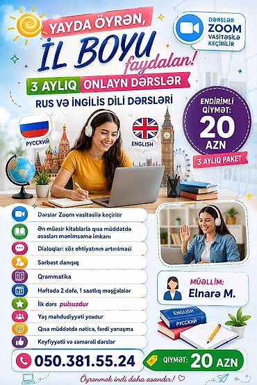suruculuk təlim: Yayda öyrən, il boyu faydalan! 3 aylıq onlayn rus və ingilis dili — 1