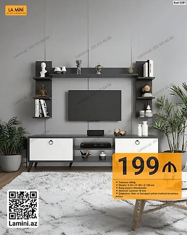 Ev üçün mebel: Televizor altlığı və divar rəf dəsti - Ölçülər: Dərinlik 40 sm × — 1