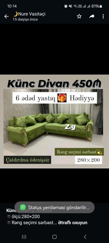 Sifarişlə divanlar: Künc divan