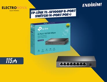 Masaüstü kompüterlər və iş stansiyaları: 📌 TP-Link TL-SF1008P 8-Port 10/100Mbps Desktop Switch (4-Port PoE+) ⚡🔌