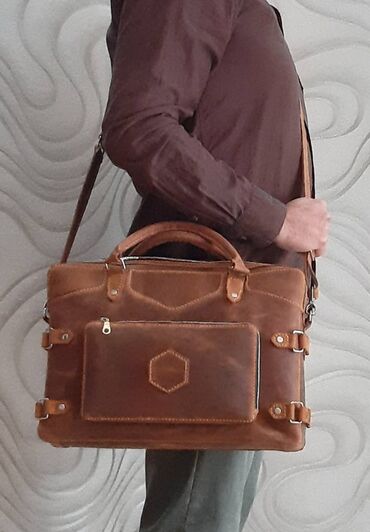 Noutbuklar üçün örtük və çantalar: Natural dəri portfel Dəri Portfel 100% Əl işi təbii Dəri çanta. Təbii — 10