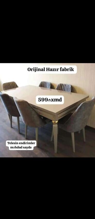 stol stul satışı: Qonaq otağı üçün, Yeni, Kvadrat masa, 6 stul