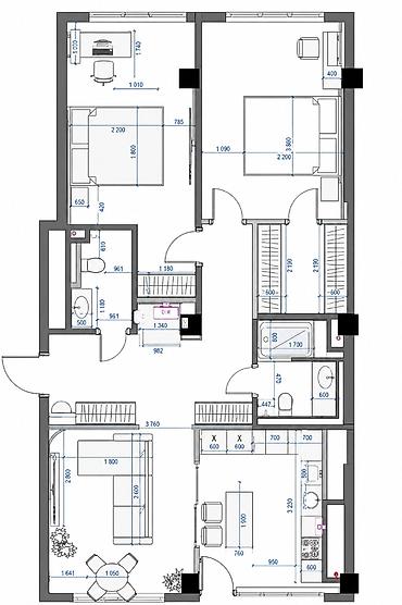 Продажа квартир: 3 комнаты, 98 м², Асанбай мкр Элитка, 1 этаж, ПСО (под самоотделку) — 2