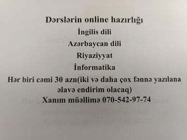 xəstə baxıcısı işi axtarıram: Online məktəb dərslərinin hazırlığı. ingilis, Azərbaycan dili