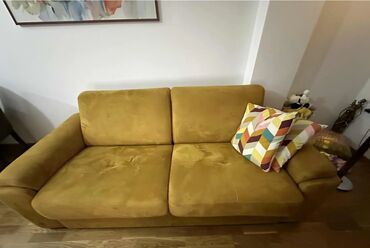 jeftini trpezarijski stolovi i stolice: Three-seat sofas, Textile, color - Yellow, Used