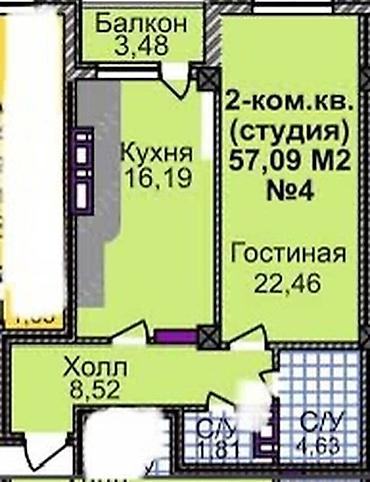 квартиры комнаты: 2 комнаты, 58 м², Технопарк Элитка, 9 этаж, ПСО (под самоотделку) — 2