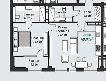 район ауца: 2 комнаты, 70 м², АУЦА Элитка, 9 этаж, ПСО (под самоотделку) — 6