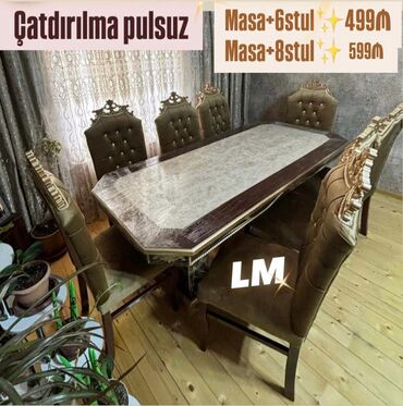Masa və oturacaq dəstləri: Qonaq otağı üçün, Yeni, Açılmayan, Dördbucaq masa, 6 stul