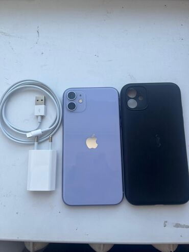Apple iPhone: IPhone 11, Б/у, 128 ГБ, Deep Purple, Зарядное устройство, Защитное стекло, Кабель, 76 %