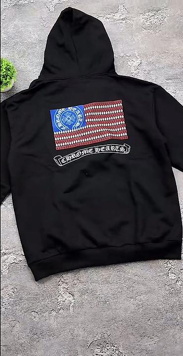 надписью: Черная толстовка-худи на молнии с капюшоном в стиле Chrome Hearts — 2