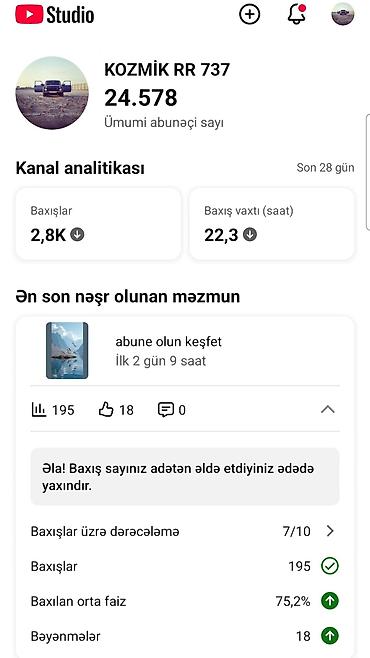 Məhsul: Aktiv YouTube kanalı – “KOZMİK RR 737” Təsvir: - Platforma