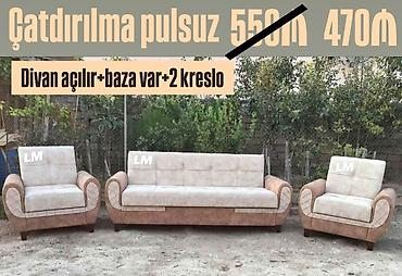 divan kreslo satilir: 💫 _*DİVAN+2kreslo*_ 💫 *Endirim fürsəti💣* Qiymət : *470₼* *Yeni və — 1