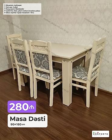 Məhsul: Masa Dəsti - Ölçü: 90×160 sm - Komplekt: 6 ədəd stul + masa - lalafo.az -da — 1 Məhsul: Masa Dəsti - Ölçü: 90×160 sm - Komplekt: 6 ədəd stul + masa - — 1