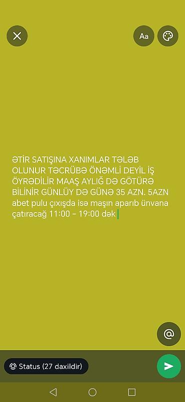 face model vakansiya: Satış məsləhətçisi tələb olunur, Yalnız qadınlar üçün, İstənilən yaş, Təcrübəsiz, Gündəlik ödəniş — 1