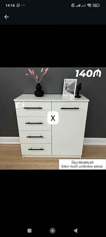 Komodlar: Ağ rəngli müasir komod - Ölçü: 80 x 80 x 40 sm - Sol tərəfdə 4 geniş — 1