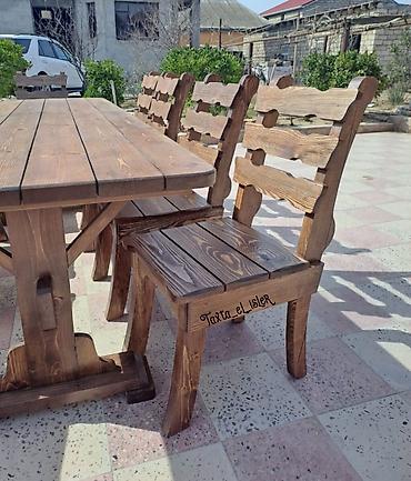 2ci el mebel: Açıq havaya uyğun massiv taxtadan yemək dəsti - Komplekt: uzun — 2