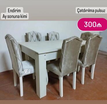 Masa və oturacaq dəstləri: Qonaq otağı üçün, Yeni, Açılmayan, Dördbucaq masa, 6 stul — 2