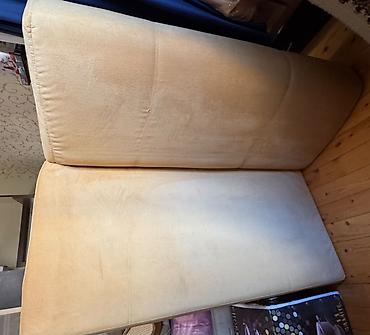 Divanlar: Xardal rəngli yığılıb açılan, L formalı künc divanı (az istifadə — 2